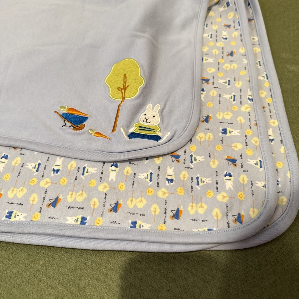 Gymboree 40"x30" Vintage Hop Hop‎ Hop Bunny Crib Swaddle Baby Blanket